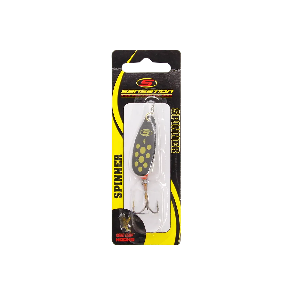 Inline Spinner Sensation- Bass Fury Black Yellow Dot
