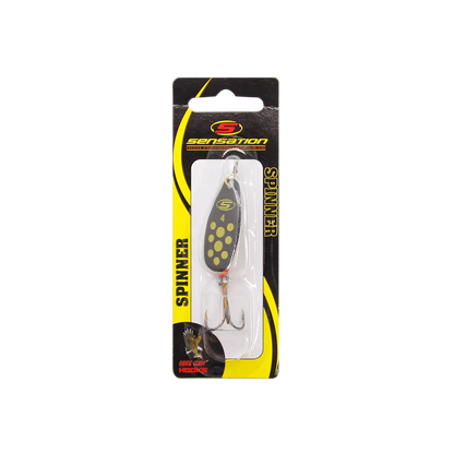 Inline Spinner Sensation- Bass Fury Black Yellow Dot