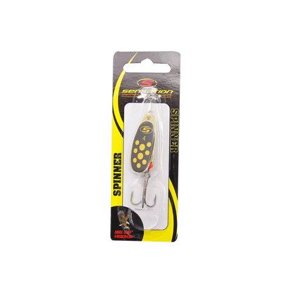 Inline Spinner Sensation- Bass Fury Gold Yellow Dot